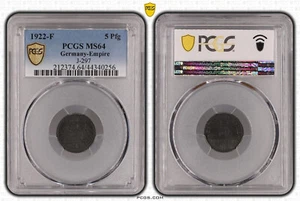 5 Pfennig J.297 1922 F Uncirculated PCGS Certified PCGS MS64 80845 - Picture 1 of 1