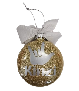 Personalized ASL Christmas Ornament Gift Name Glitter Tree Bulb White Elephant - Picture 1 of 21