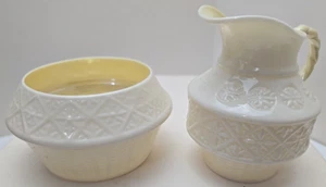 Old Irish Belleek Cleary Pattern Creamer & Sugar Set Green 5th Mark 1955-65 VTG - Picture 1 of 10