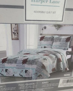 New Harper Lane Reversinle Quilt Set Noel Christmas King Size ~1 Quilt ~2 Shams - Picture 1 of 9