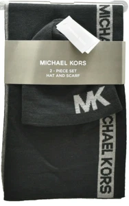 Michael Kors 2 Piece Set Men's Knit Scarf & Beanie Hat Set Black Grey New! - Picture 1 of 2
