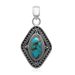 Blau Türkis Edelsteine 925 Sterling Silber Marquise Form Handarbeit Anhänger - Bild 1 von 5