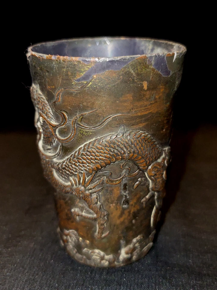 ANTIGO MATERIAL DE PUTISTA TIBETANO ANTIGO ZINCO DRAGÃO EM RELEVO DE VIDRO COLECIONÁVEL RARO - Imagem 1 de 4