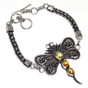 925 Silver Plated Citrine Ethnic Butterfly Bracelet Jewelry Size 8.5" AU m696 - Picture 1 of 3