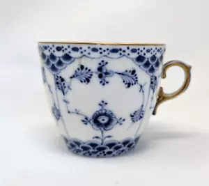 Royal Copenhagen Blue Fluted Full Lace Gilded Coffee Cup 1899-1922 Cracked Rare - Picture 1 of 8