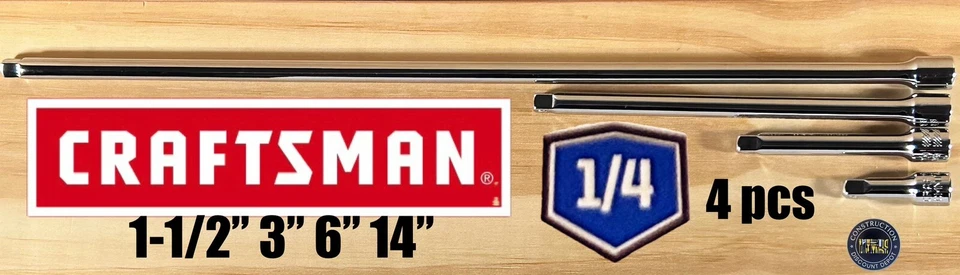 Craftsman 1/4" Drive Socket Extension Bar Set Includes 14" 6" 3" 1-1/2" - Image 1 of 1