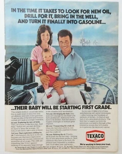 Anuncio vintage años 70 Texaco 1975 impresión a color petróleo gasolina familia en barco - Imagen 1 de 2