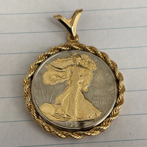 1945 Silver Walking Liberty 50¢ Half Dollar Two-Tone Bezel Pendant - ibs Cover