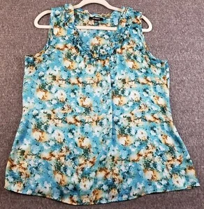 Elementz Tank Top Women’s Large Floral Satin Sleeveless Scoopneck Ruffles Spring - Picture 1 of 11