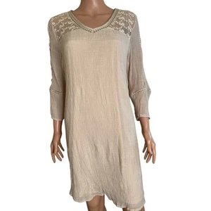 Indigo Rose beige tan tunic dress lightweight lace shoulder swimsuit cover up PL - Picture 1 of 9