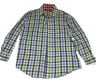 IZOD 男孩纽扣格子正装衬衫 尺寸 S (8) 海军蓝 绿色 休闲 正装 — 第 1/4 张图片