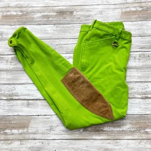 Ralph Lauren Breeches Riding Pants Sz 4 Lime Green Suede Knee Patch Equestrian - Picture 1 of 12