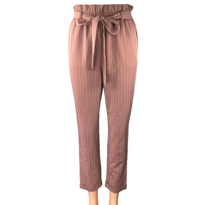 Charlotte Russe Rosa Rayas Cónicas Cintura Alta Bolsa de Papel Pantalones Pantalones Talla XS Foto 1 de 4