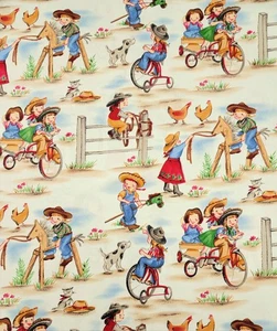 Michael Miller Lil Denim Country Cowgirls Baumwolle Quilt Stoff Meterware  - Bild 1 von 3