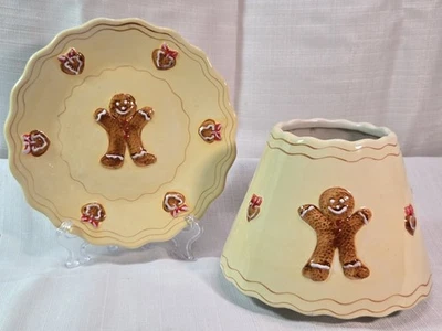 Juego de 2 piezas de pantalla y plato de velas de pan de jengibre de cerámica decoración navideña  Foto 1 de 4