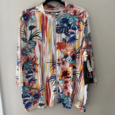 Chaqueta Onque Informals Para Mujer Cremallera Completa 1X Floral Elástica Artesanal Malla Mangas Talla  Foto 1 de 4