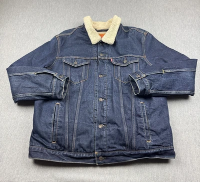 Levis Denim Jacket Men 2XL Blue Sherpa Lined Trucker Rodeo Western Coat Modern - Image 1 of 4