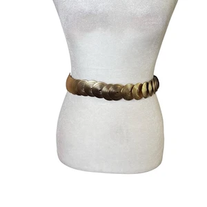 VTG 90s y2k Gold Tone Statement Belt Discs Concho Stretch One Size Metal Layered - Picture 1 of 8