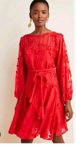 Anthropologie Mare Mare Dress Red Floral Lace Braided Belt Women's Size Large - Picture 1 of 10