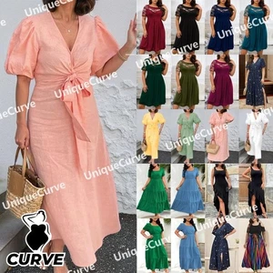 Plus Size Curvy Women Holiday Party Dress Beach Summer Swing Casual Sundresses - Picture 1 of 89