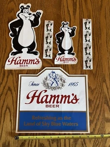 Original 1983 & 1986 HAMMS BEER Bear Stickers Decals Lot - Picture 1 of 4