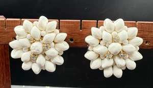 Hübsche Vintage Blumen Cluster Clip Ohrringe mit Strass C1227 - Bild 1 von 5