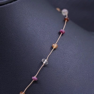 "Collar de plata de ley 925 de 15"", cadena de lino con cuentas de cuarzo ojo de tigre rubí" Foto 1 de 4