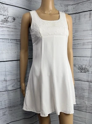 VTG 90s Just Choon White Sleeveless Mini Dress Mesh Lace Bow Sz 5 Bridal Y2K - Image 1 of 4