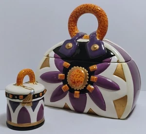 DAVIDS COOKIES PURPLE PASSION HANDBAG CERAMIC COOKIE JAR W MATICHING TREAT JAR - Picture 1 of 10