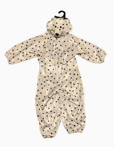 Dalmatian Dog Costume Child Zip-Up One-Piece White Black Spots Cozy Fleece - Picture 1 of 9