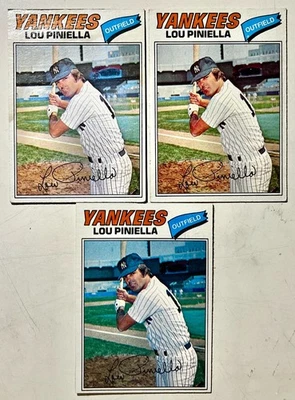 1977 Topps Lou Piniella #96 Variación de signo visible de Marlboro + Error de tinte azul Foto 1 de 4