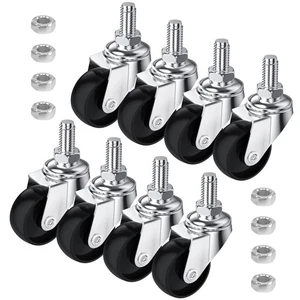 8 Pcs Swivel Stem Casters, M8 Black 30mm 1.25 Inch Castor Wheels Metal Plastic - Picture 1 of 6