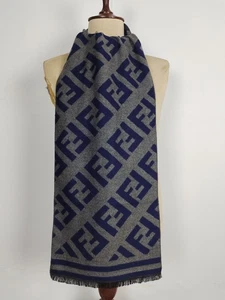 FENDI genuine vintage patterned Blue / Grey  wool cashmere winter scarf scarves - Picture 1 of 4