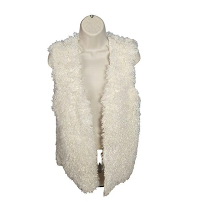 Vertigo Women Open Front Vest Fuzzy Ivory Size Medium - Image 1 of 4