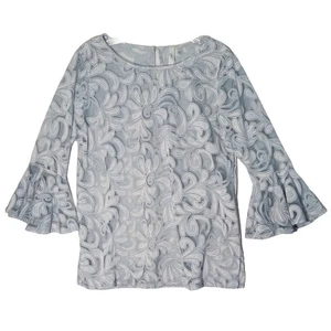 NY Collection Burnout Tunic Top Medium Blue Bell Sleeve Sheer Camisole Not Incl - Picture 1 of 11