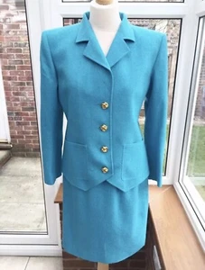 Valentino Boutique Vintage Designer Wool Smart Blazer Jacket Skirt Suit Size 8 - Picture 1 of 9