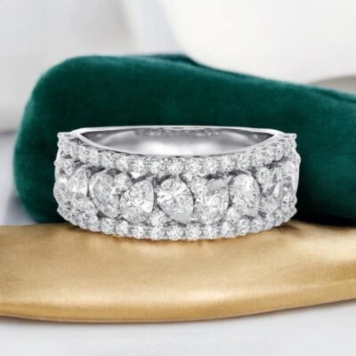 Engagement 18k White Gold Band Pear Cut 2.50 Ct Lab Created 3.5mm Diamond  - Image 1 of 4