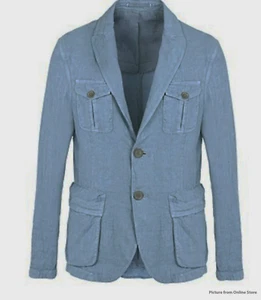 Giorgio Armani Men's Blue Linen Sports Coat Field Jacket Blazer - Size 54IT/44US - Picture 1 of 13