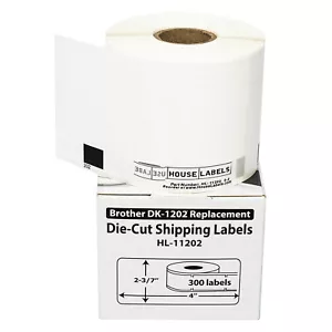 Non-OEM Fits BROTHER DK-1202 Labels (2-3/7" x 4") - (1) Roll of 300 - Picture 1 of 7