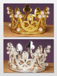 Small 2-1/8" METAL Royal Pearl CROWN Cake Topper, Table Decor #9649 Choose Color - Picture 1 of 3