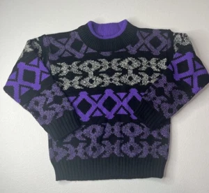 Vtg Apparatus Kids Geometric Sweater Purple Black Grandpa Sweater Size 5-6 - Picture 1 of 5