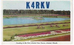 Tarjeta de radio QSL 1961 Hialeah Florida Horse Race Track - Imagen 1 de 1