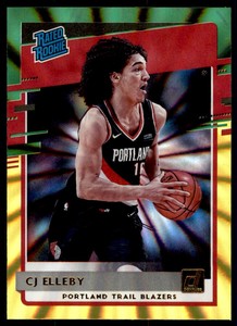 CJ Elleby 2020-21 Donruss Green Yellow Laser RC #223 Portland Trail Blazers