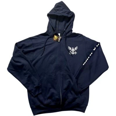 Jaqueta com Capuz Marinha dos EUA Core Fleece Tamanho Médio Nova Com Etiqueta Estilo Militar - Imagem 1 de 4