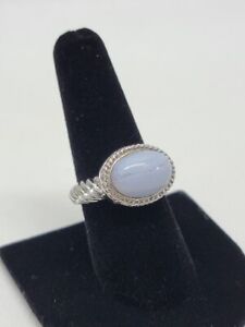 Fashion Statement Cocktail Ring Size 9 Silver Tone Chalcedony Blue Stone