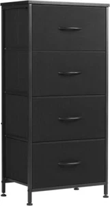 Black 4 Fabric Drawers Dresser Bedroom Chest of Drawers Wooden Top for Closet - Picture 1 of 8