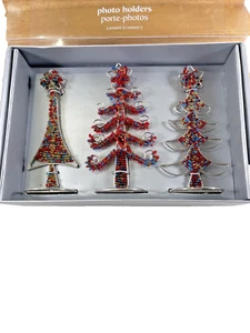 VTG NOS Pier 1 Imports 3 Pk Beaded Christmas Tree Photo Picture Holders - Picture 1 of 4