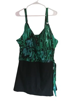 Traje de baño Jaclyn Smith 24 W negro verde sin mangas vestido de baño de una pieza Foto 1 de 4