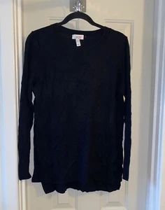 DENIM & CO Long Sleeve Hi-Low Pullover Sweater BLACK sz SMALL - Picture 1 of 2