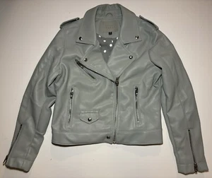 Blank NYC Mint Green Vegan Leather Moto Jacket Women’s M Zipper Polka Dot Biker - Picture 1 of 10